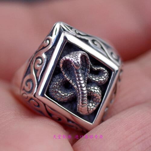 Thailand jewelry Cobra ring face retro 925 Sterling Silver rings Open Ring Adjustable