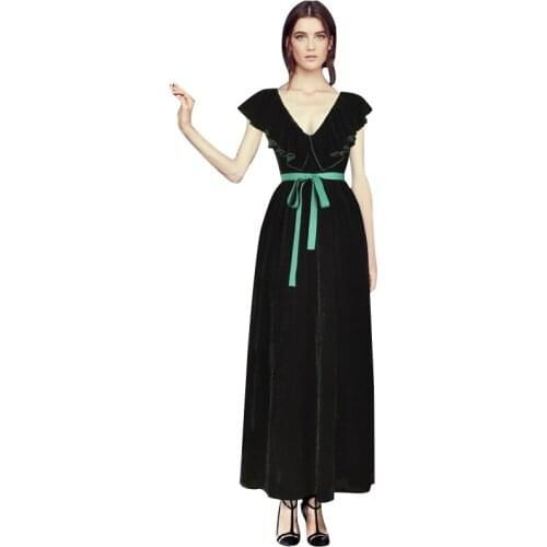 2020 Spring sexy V-neck butterfly sleeve Elegant maxi velvet dress,Plus size Fashion long velour party dress M-6XL 7XL Vestidos