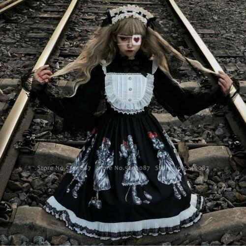 Girl Gothic Lolita Princess Party Dress Women Japanese Anime JSK Black Tshirt Cosplay Costume Carnival Performance Stage Outfits
