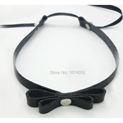 Sexy 100% Handcrafted Punk Rock Bow Lace Up Leather Collar Choker Necklace