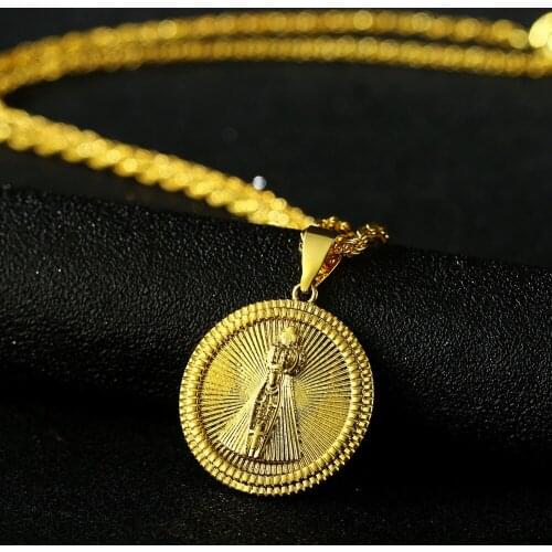 Religious Disc Virgin Mary Necklace Gold Color Statement Necklace Women Fashion Pendant Catholic Jewelry