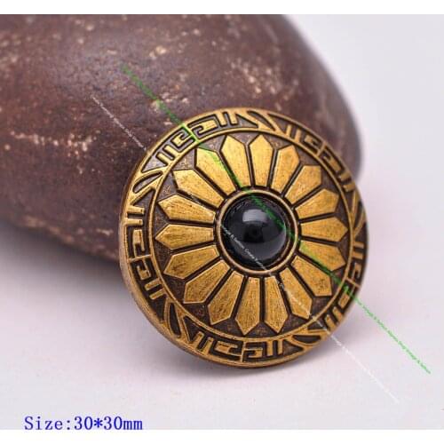 10pcs 30mm Brass Sun Totem Flower Black Turquoise Leathercraft Hardware Western Cowboy Belt Bag Conchos For leather Screw back