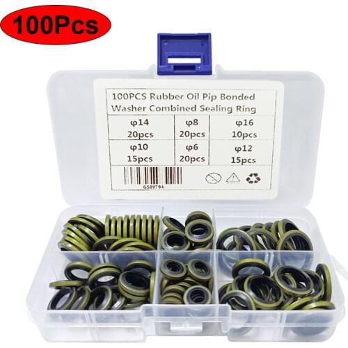 100pcs Bonded Washer Metal Rubber Oil Drain Plug Gasket Fit Combined Washer Sealing Ring Assortment Kits