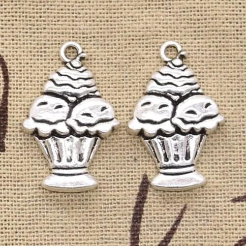 15pcs Charms Cupcake Cake Ice Cream 27x17mm Antique Silver Color Pendants DIY Crafts Making Findings Handmade Tibetan Jewelry