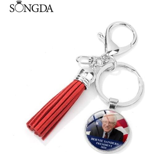 2020 Joe Biden US Presidential Election Glass Dome Keychain Women Lobster Clasp 8 Color Leather Tassel Key Ring Jewelry