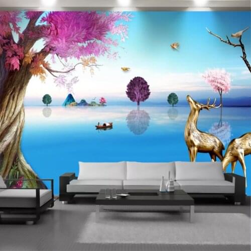 3d Mural Wallpaper for Living Golden Linglu Beautiful Lake Scenery Interior Home Decor Modern Painting Wallcovering Wallpapers