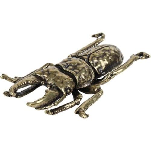 3D Solid Brass Beetle Casting Animal Figurine Metal Sculpture Home Office Room Desktop Decoration Collect Ornaments Gifts