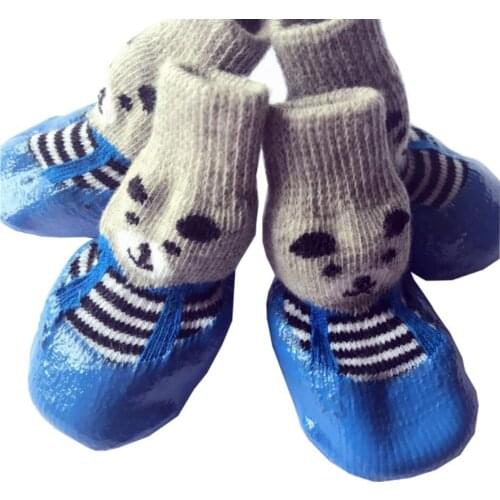 4pcs/Set Cute Cotton Rubber Pet Dog Shoes Waterproof Non-slip Dog Rain Snow Boots Socks For Puppy Large Small Cats Dogs