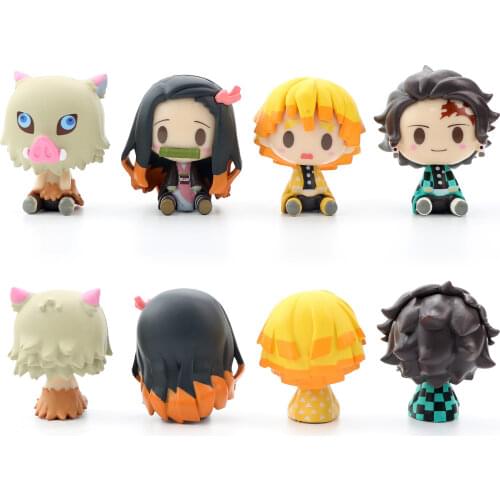 4 Style/Set Q Version Demon Slayer Sitting Ghost Doll Tanjiro Nidouzi Inosuke Zenizu Figure Action Figure Movie Model Toys Doll