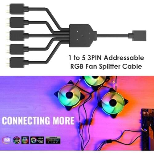 1 to 5 3PIN ARGB Fan Splitter Cable Addressable RGB Cooler Connector Cord For Chassis PC Case CPU