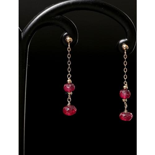 DMBS399 14k Gold Injection Genuine Gemstones gold faceted ruby earrings simple authentic earrings for girlfriend