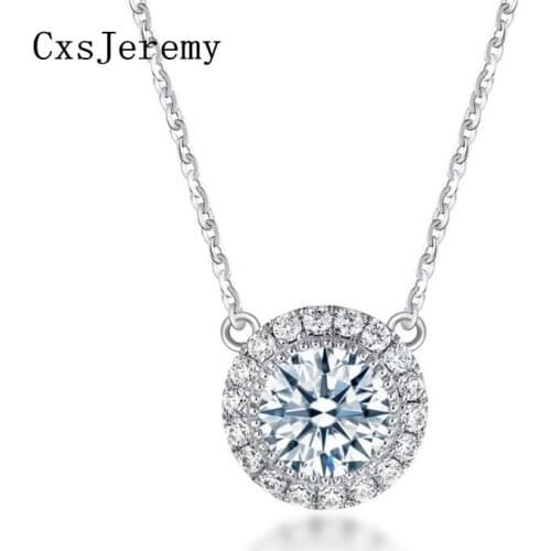 CxsJeremy 1.0ct 6.5mm Round 10K 14K 585 White Gold Moissanite Elegant Wedding Pendant Necklace for Women Anniversary Gift