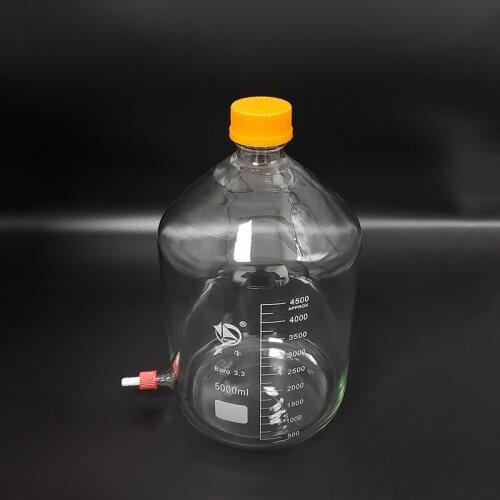 Reagent bottle,With yellow screw cover,Lower detachable small nozzle GL14mm,Borosilicate glass,5000ml,Plastic Lid