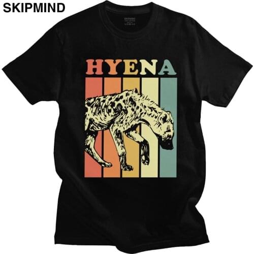 Retro Hyena T Shirt Men Soft Cotton Africa Wildlife Graphic T-shirt Round Neck Short Sleeve Safari Lover Tee Fitted Apparel Gift