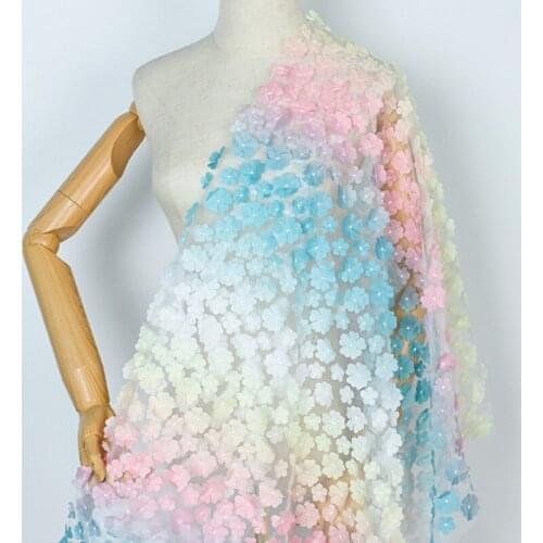 HOT SALE 3D Colorful Flower Lace DIY For Wedding Dress Elegant Mesh Lace Fabric Applique Apparel Decoration D757