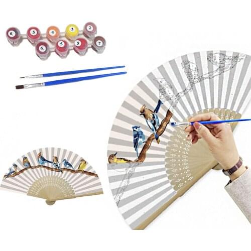 Handmade Oil Painting Ginkgo flowers Leaf Folding Fan By Numbers DIY Painted Craft Home Decoration Gift Digital Oil Painting Fan