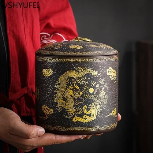 Black pottery tea caddy Large capacity ceramic jar oolong tea storage tank travel Tea Box tea containers Sealed coffee canister