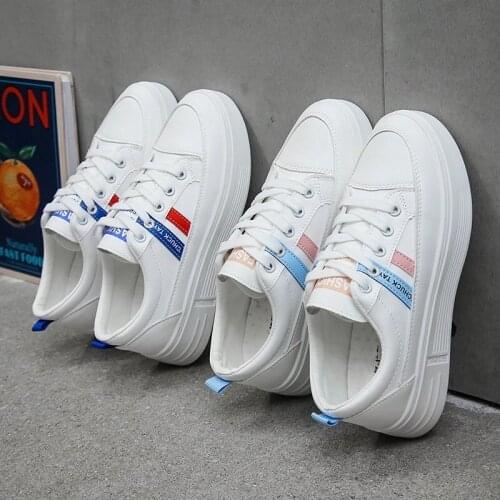 Womans Leather Sports Sneakers Casual Shoes Thick Sole Fashion Female Comfortable Footwear Women Chunky Mujer Zapatos Size 35-40
