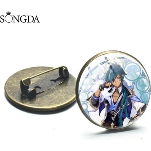 Online Game Genshin Impact Metal Brooch Glass Dome 7 Elements Cosplay Pin Badge for Clothes Bag Decoration Jewelry Accessories