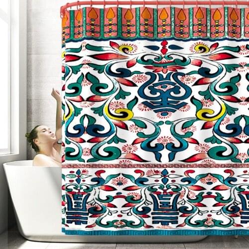 4Pcs/set Bathroom Mat Set Anti-slip Traditional Floral Pattern Shower Curain Coral Fleece Floor Mat Washable Bathroom Rug