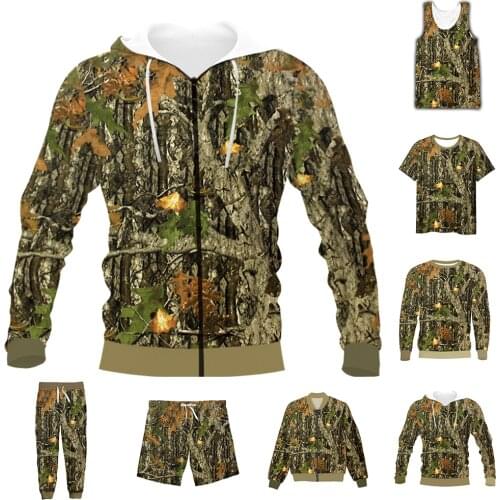 New Fashion 3D Full Print Hunting Camo T-shirt/Sweatshirt/Zip Hoodies/Thin Jacket/Pants Four Seasons Casual Suit V8