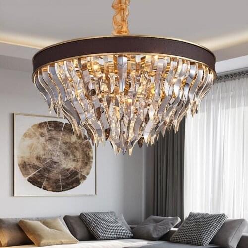 New modern round crystal chandelier designer recommended luxury American villa lamp living room lamp