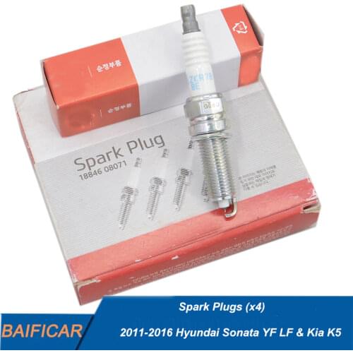 Baificar Brand New Genuine Spark Plugs (x4) 18846-08071 For 2011-2016 Hyundai Sonata YF LF & Kia K5