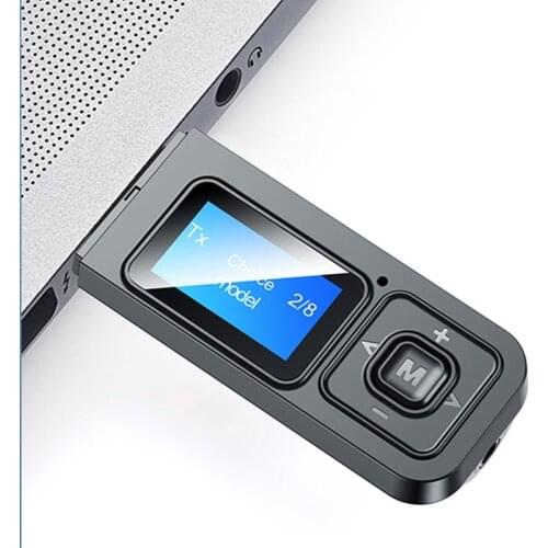 New Bluetooth receiver 2 in 1 usb adapter 5.0 with LCD display free driver supports eight devices to display at the same time