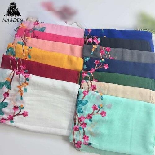 NEW Women Plain Solid Embroidered scarf muslim hijabs scarves islamic fashion wraps bandana shawls heads 10pcs/lot fast shipping