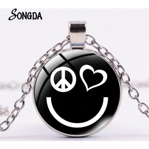 Peace Symbol Art Pictures Necklace Anti-War Peace Sign Pendant Necklaces Glass Cabochon Unisex Jewelry Gifts For Friends