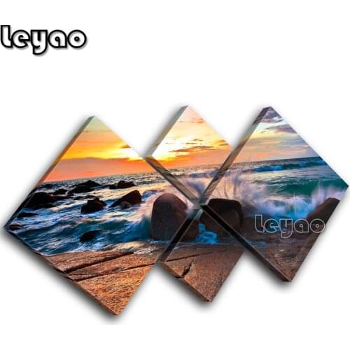 Sea View Beach Waves Sunset landscape multi-picture 5D full Diamond Painting 4 pieces Full Square Round Diamond Art Embroidery