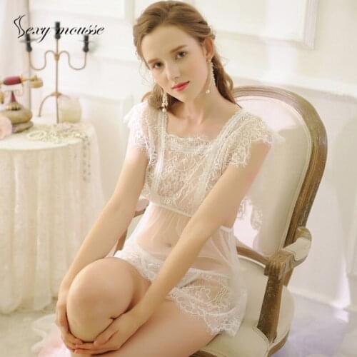 Sexy mousse woman nightie lingerie lace embroidered nightgown women nightgown temptatio nightdress T-shirt suit sleepwear sloth