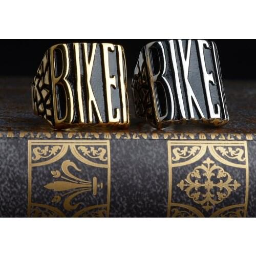 Gold Plated Stainless Steel Retro Locomotive English Alphabet BIKER Ring Motorcycle Riding Drop Shipping Wholesale Big Size 8-15