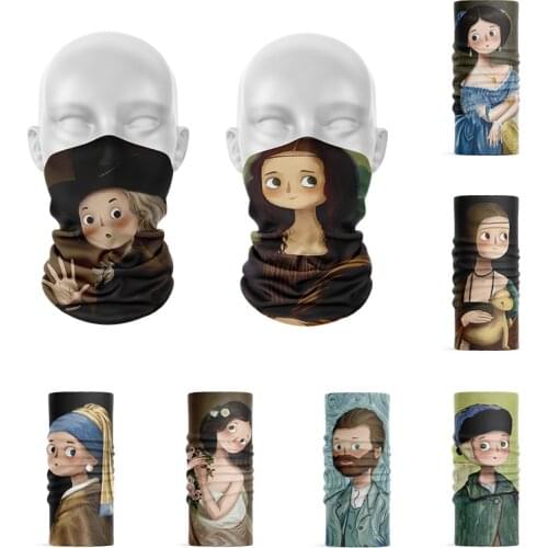 3D Printing Spoof Oil Painting Hair Scarf Retro Face Scarves Riding Hiking Neck Gaiter Fun Magic Kerchief Outdoor Cover Bandana