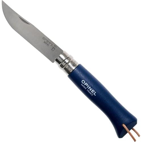 Opinel Inox Trekking No 8 Stainless Steel Folding Pocket Knife with Lanyard (Blue) Camping Hiking Trekking Outdoor Hunting