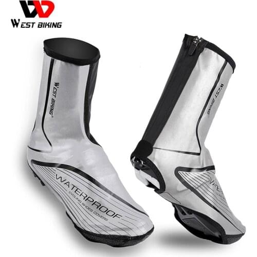 WEST BIKING Full Reflective Thermal Bicycle Shoe Cover Waterproof Windproof Zip MTB Bike Shoe Cover Overshoe Cycling Shoes Cover