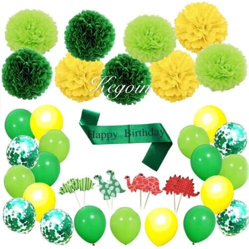 Party Decoration for Birthday Green yellow Dinosaur Theme paper ball ballon Boy favor Kids Children Party Supplies