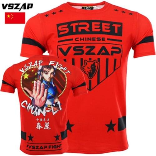 VSZAP Chunli Short Sleeve Men Training Fitness T-shirt Combat Sanda Jjiu-jitsu MMA Fight Thai Boxing Breathable Movement