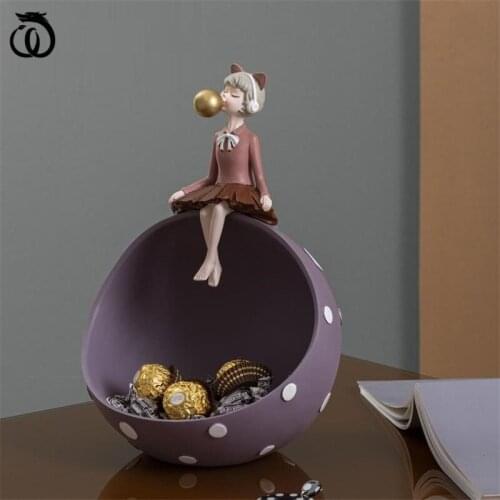WU CHEN LONG Nordic Creative Resin Bubble Girl Art Sculpture Figure Statue Key Porch Snack Storage Box Home Decoration R5949