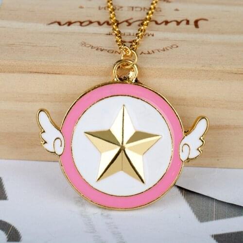 Japan Cute Anime Cardcaptor Sakura Star Wings Necklaces Sakura Card Captor Kinomoto Enamel Metal Necklaces For Women Girls Fans