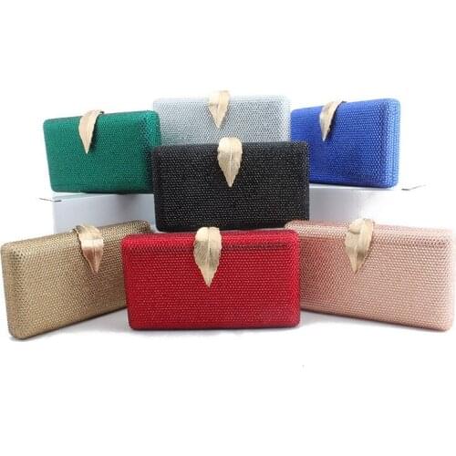Bag For Women Elegant Bling Women Crystal Clutch Evening Bags Rhinestone Minaudiere Handbags Wedding Purse Metal Leaf Decoration