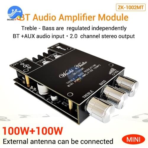 ZK-1002MT 2*100W Bluetooth 5.0 Amplifier Board Dual Channel Audio Power Amplifier Board Module With High and Bass Adjustment