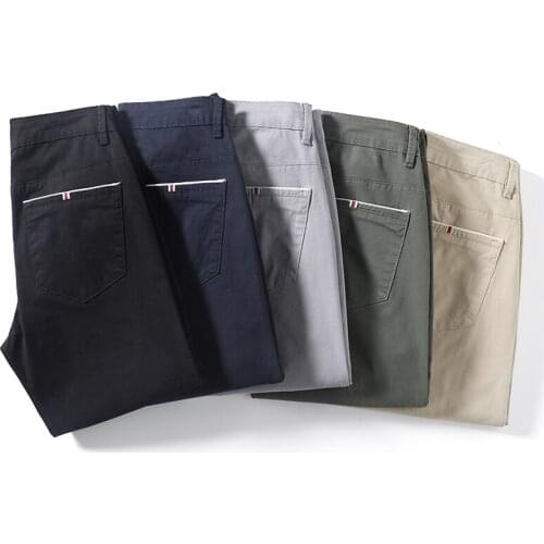 2021 Autumn Brand 98% Cotton Stretch Fit Straight Pants Classic Style Youth Mens Business Casual Office Trousers Black Khaki