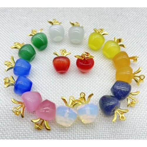 Natural Gem Stone Quartz Crystal Cats Eye Opal Apples Pendants Charms For DIY Jewelry Making Necklace Accessories 24pcs