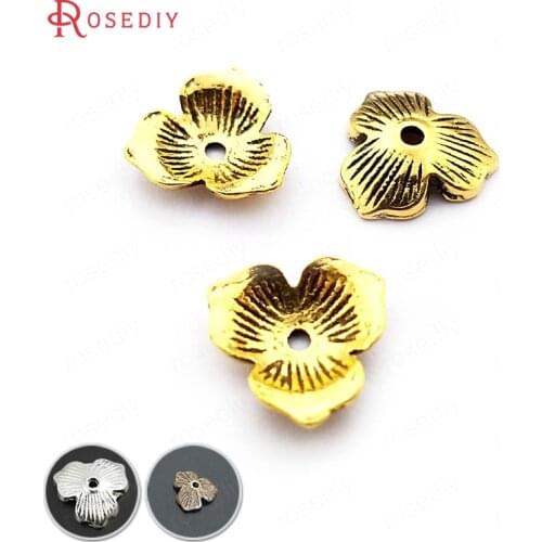 30514)100PCS 10-11MM,height 2.5MM Antique Gold Color Zinc Alloy Flower Beads Caps Diy Jewelry Findings Accessories Wholesale