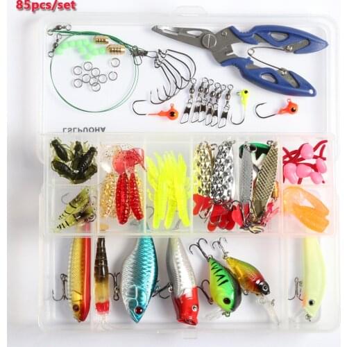 85pcs fishing lure set with box High Quality Minnow/Crank/VIB/Popper bait MIX Fishing Gear beach accessories kit pesca
