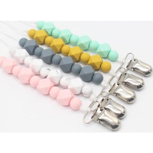 Safy Silicone Beads Metal Clip Infant Chewing Molar Chain Anti-off BPA Free New Style Baby Pacifier Clips Pacifier Chain
