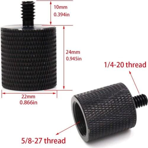 Black 5/8"-27 Female to 1/4"-20 Male Screw Adapter Microphone Stand Mount for Camera Stud 2Pack