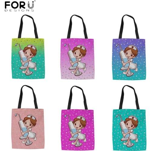 FORUDESIGNS Cute Nurse Doctor Girls Print Women Line Handbag Eco Friendly Shopping Totes Bags Female Shoulder Bolsa Sac Femme