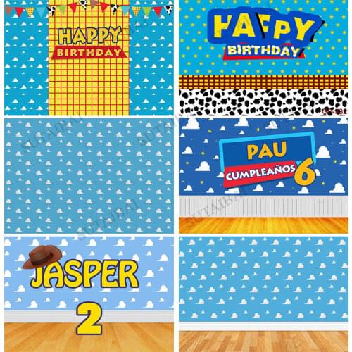 Blue Sky White Clouds Backdrop Toy Custom Photo Booth Background Cartoon Children Birthday Party Decor Candy Dessert Table